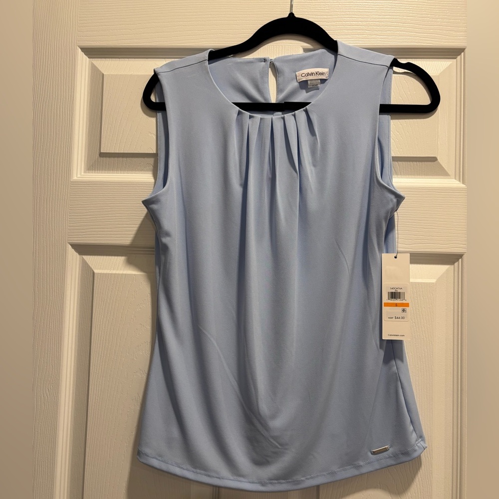Calvin Klein Pale Blue Sleeveless Pleat-Front top